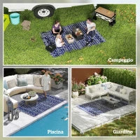 Tappeto da Esterno Reversibile Stile Geometrico con Borsa di Trasporto, 182x274 cm, Blu e Bianco