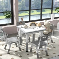 Set Tavolo e Sedie per Bambini 5pz con 4 Sedie Regolabili 32x36x52.5-56 cm e Tavolo 60x60x46-58 cm, Grigio