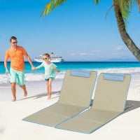 Set 2 Sdraio da Spiaggia Pieghevoli con Schienale Regolabile e Poggiatesta, 53x124x35-45 cm, Beige e Azzurro