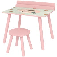 Set Tavolo e Sedia per Bambini con Portalibri e Motivo Orsetto, Rosa