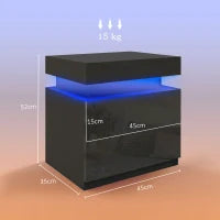 Comodino LED a 16 Colori e 4 Modalità con 2 Cassetti, in Legno, 45x35x52 cm, Nero