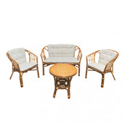 SALOTTO IN RATTAN COLORE BIANCO E MARRONE CHIARO TURKS 2 P C/CUSCINI