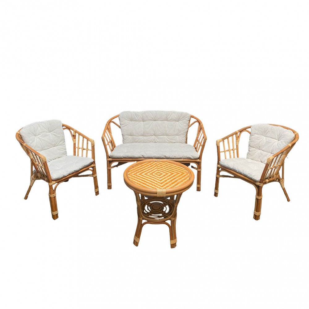 SALOTTO IN RATTAN COLORE BIANCO E MARRONE CHIARO TURKS 2 P C/CUSCINI