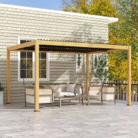 Pergola 3 x 4 m Bioclimatica con Lamelle Orientabili, Design Contemporaneo, in Alluminio, Nero e Naturale