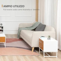 Comodino Moderno a 2 Cassetti in Metallo e Legno 40x39x48cm Marrone e Bianco
