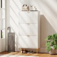 Scarpiera Slim per 18 Paia di Scarpe con 3 Cassetti a Ribalta e Ripiani Regolabili, 60x24x128 cm, Bianco