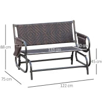 Panchina a Dondolo da Giardino 2 Posti in Rattan e Acciaio con Tasche Laterali, 122x75x88cm Marrone e Nero