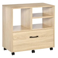 Mobile Multiuso per Ufficio Porta Stampante con 5 Ruote e Ripiano Regolabile, 77x40x73cm - Legno