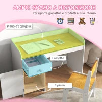 Banco Scuola e Sedia per Bambini da 3-6 Anni con Cassetto e Armadietto in Legno Bianco