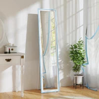Specchio da Terra a Figura Intera con Cornice in MDF Rettangolare con 2 Modalità d'Uso 37x4x157 cm Bianco e Blu