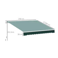 Tenda da Sole a Bracci 2.5x2m Avvolgibile Manuale in Alluminio e Poliestere Verde