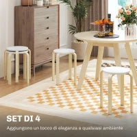 Set 4 Sgabelli Rotondi Impilabili in Legno Bianco, Ø40x45 cm