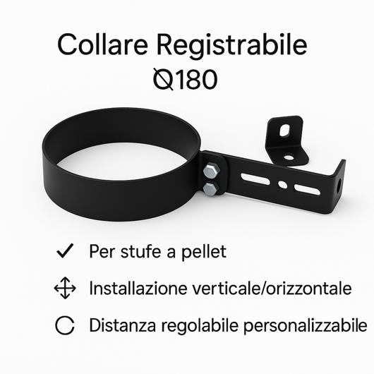 Collare registrabile arredo viteria prolunghe canale fumo muro stufa pellet *** misura Ø 180 mm, confezione 1