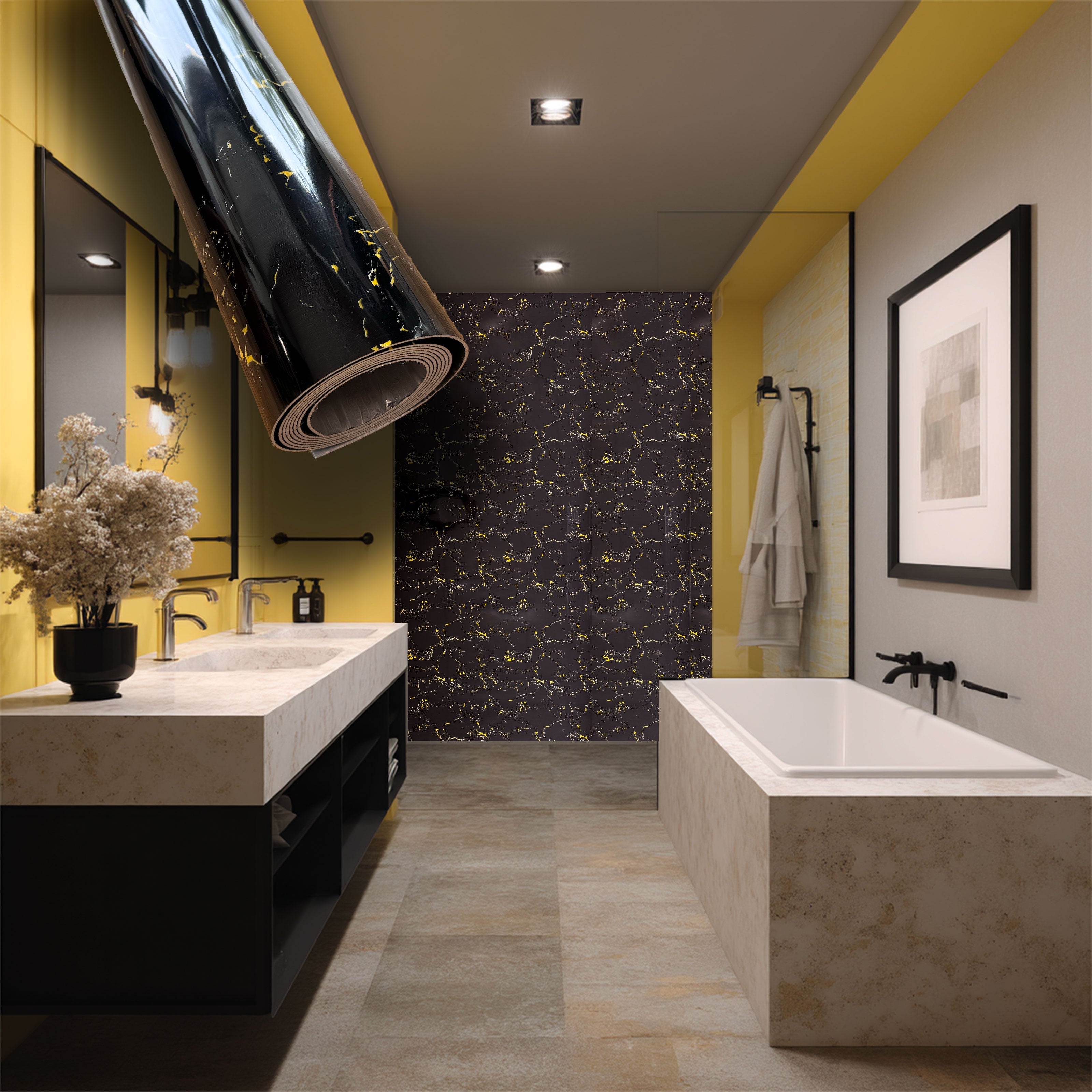 Rotolo da 3,6mq Rivestimento AUTOADESIVO in SXP thermo/acustico MARMO LUCIDO HI-RES 1200x3000x2,5mm HYDRO. Col. 358-70