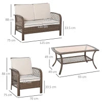 Set Mobili da Giardino in Rattan Marrone, Set Tavolino, Sedie e Divano da Esterno 4Pz con Cuscini Imbottiti Cachi
