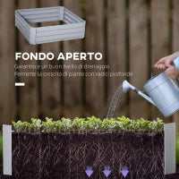 Set di 2 Letti per Orto Rialzati con Fondo Aperto per Piante e Ortaggi, in Acciaio, 100x100x30 cm, Grigio