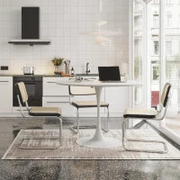 Moderno tavolo da pranzo rotondo, quattro piani in patchwork, base in metallo, 120×120×75 cm, Bianco