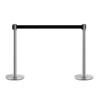 Outsunny Set 2 Colonnine Segnapercorso con Nastro Estendibile di 2 m, Paletti Delimitazione in Acciaio Inox e Nylon, Ø32x90 cm, Nero e Argento