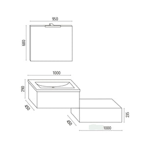 Mobile da bagno sospeso wonder cenere con lavabo specchio made in italy *** confezione 1