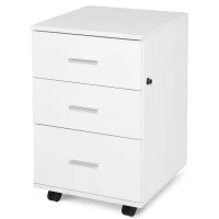 HOMCOM Mobiletto da Archiviazione per Ufficio su Ruote, 3 Cassetti con Serratura, 40 x 40 x 61,5 cm, Bianco