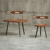 Set 2 Tavolini da Salotto Sovrapponibili in Legno e Metallo, Colore Legno Scuro