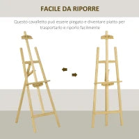 Cavalletto per Pittura Portatile e Pieghevole, Altezza e Inclinazione Regolabili, Colore Legno