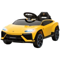 Auto elettrica per bambini 12V con telecomando 2,4 GHz, 2 motori, clacson, LED, musica, 101,5 x 49 x 43 cm, Giallo