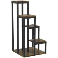 Supporto per Piante, Scaffale per Fiori con 4 Ripiani ad Altezze Diverse, Struttura in Acciaio, 40 x 40 x 81 cm, Marrone