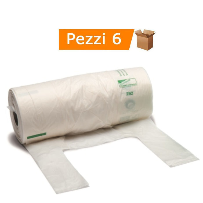 Shopper biocompostabile 6 bobine da 200 buste ciascuna 22 cm + 6 + 6x60