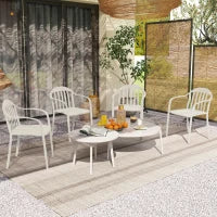 Set 4 Sedie da Giardino Impilabili in PP con Schienale Alto e Braccioli, 57x54x78 cm, Grigio Chiaro