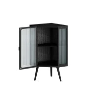 Armadio angolare con anta in vetro，ripiano regolabile e design moderno per bagno, soggiorno, camera da letto, 56,5×42,5×80 cm, Nero