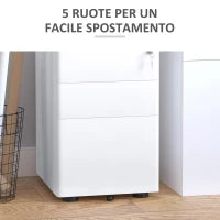 Cassettiera da Ufficio 3 Cassetti in Acciaio con Serratura e Rotelle, 39x48x59cm, Bianco