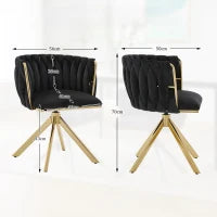 Set da 2 Sedie Girevoli a 180° con Supporto Lombare Ergonomico e Rivestimento Effetto Velluto, 56x50x70 cm, Nero