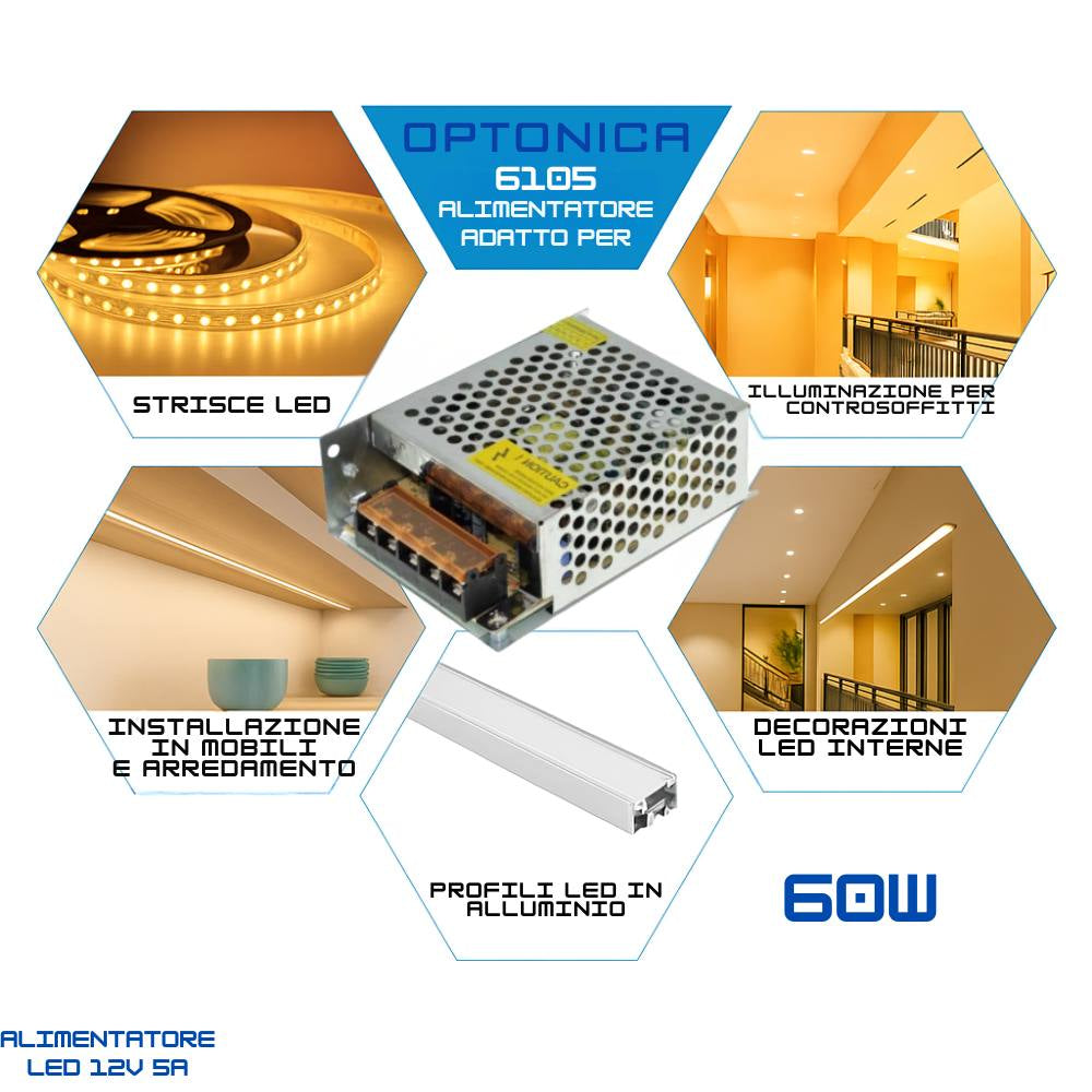 Alimentatori in metallo 12v per strisce led vari wattaggi *** potenza 60w, confezione 1