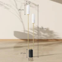 Lampada da Terra a U con 2 Luci, Interruttore a Pedale e Base in Marmo, 26x12x150 cm, Bianco Nero e Oro