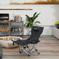 Sedia da Campeggio Pieghevole e Reclinabile con Poggiapiedi Rimovibile, Poggiatesta e Portabicchieri, Nero