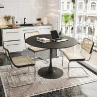 Moderno tavolo da pranzo rotondo, quattro piani in patchwork, base in metallo, 120×120×75 cm, Nero