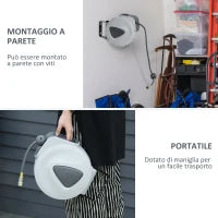 DURHAND Avvolgitubo Automatico 10m + 90cm con Attacco Φ1/4'', Montaggio a Parete e Ruotabile di 180°, Grigio