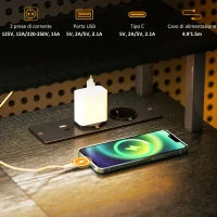 Scrivania per PC Reversibile con Prese Elettriche, Luci, Supporto Monitor e Scaffale, 120x50cm, Nero