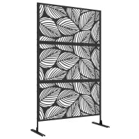 Paravento da Esterno Decorativo in Acciaio Traforato con Design a Foglie, 122x198cm, Nero