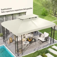 Copertura per Gazebo da Giardino Tetto Sostitutivo Anti-UV Impermeabile in Poliestere 3x4m, Beige