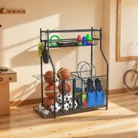 Organizzatore per Attrezzatura Sportiva con Cestello, Ganci Estraibili e Fasce Elastiche per Palloni da Basket e Calcio