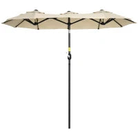 Ombrellone da Giardino Doppio Inclinabile con Apertura a Manovella, 295x152x222 cm, Cachi