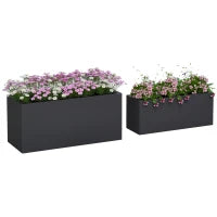 Set da 2 Vasi da Giardino Rettangolari Impilabili per Esterno e Interno, Nero