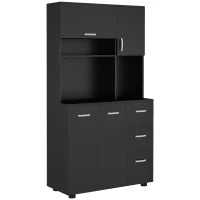 Credenza da Cucina con 4 Ante, 3 Cassetti, Ripiano e Ampio Piano, 89L x 39,5l x 168H cm, Nero