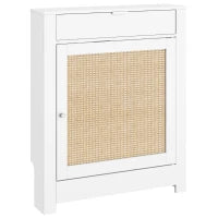 Copritermosifoni con Anta in rattan e Scomparto, Design Boho, Bianco