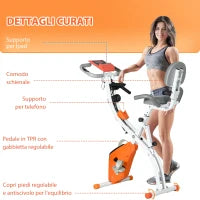 Cyclette Pieghevole con Resistenza Magnetica 8 Livelli, Sensore di Frequenza Cardiaca, Volano 2.5kg, Arancione