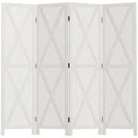Paravento a 4 Ante per Interni, Divisorio in Legno per Camera e Ufficio, 182x170 cm, Bianco