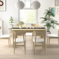 Tavolo da Pranzo Moderno per 6 Persone max, in Truciolato, 140x89.5x75 cm, Nero e color Rovere