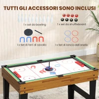 Tavolo da Gioco 13 in 1 con Calciobalilla, Ping Pong, Air Hockey, Biliardo, Scacchi e Altri, Noce